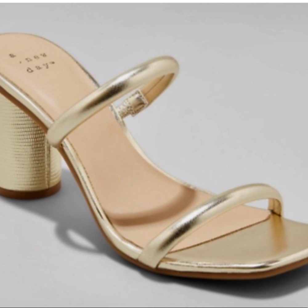 Gold “Cass” Open Toe Heeled Sandals